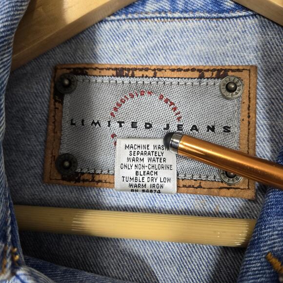 VTG 90s Limited Denim Cropped Jean Jacket sz M Blue Retro Streetwear Biker - Picture 12 of 16